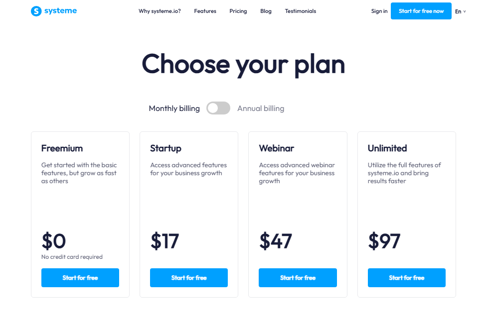 Systeme.io Pricing